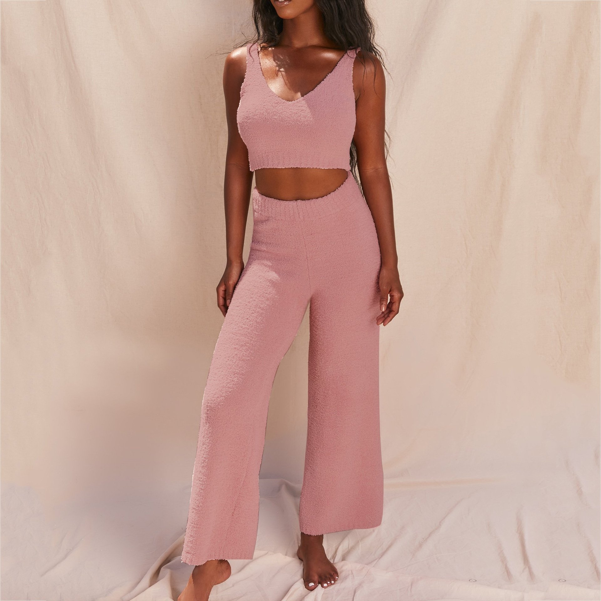 Fashion sexy V-neck plush short vest trousers two-piece Suits