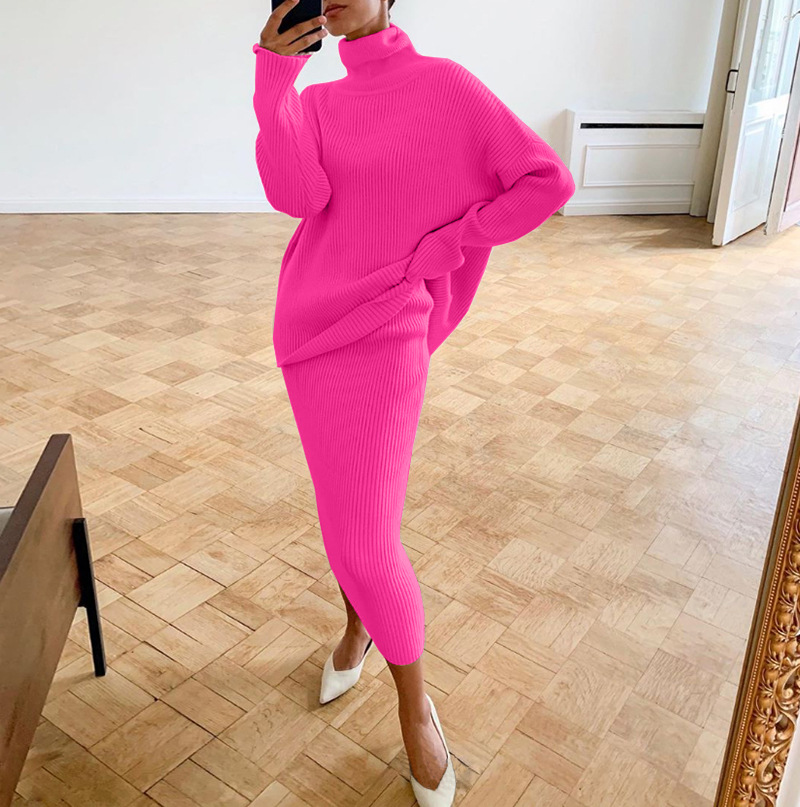 Casual Turtleneck Sweater Loose Version Skirt Suit