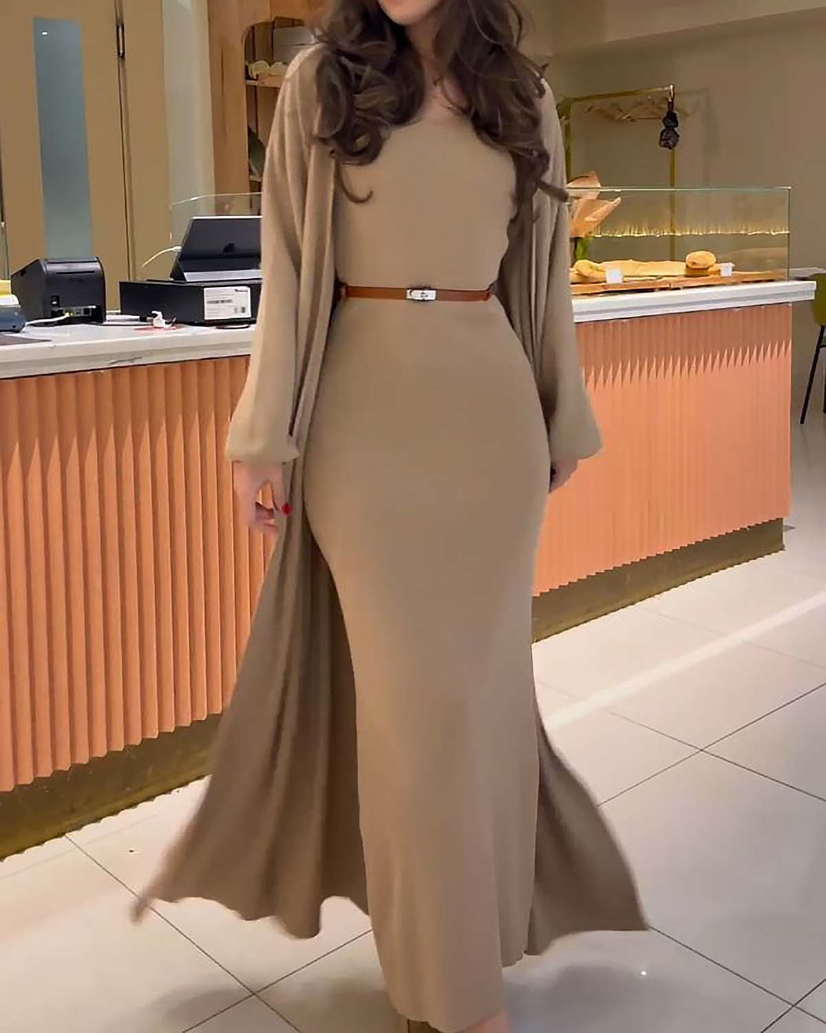 Elegant Cardigan + Dress Two Piece Set 1ad7