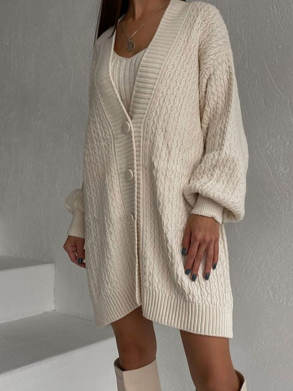 V-neck Twist Knitted Suspender Cardigan Dress