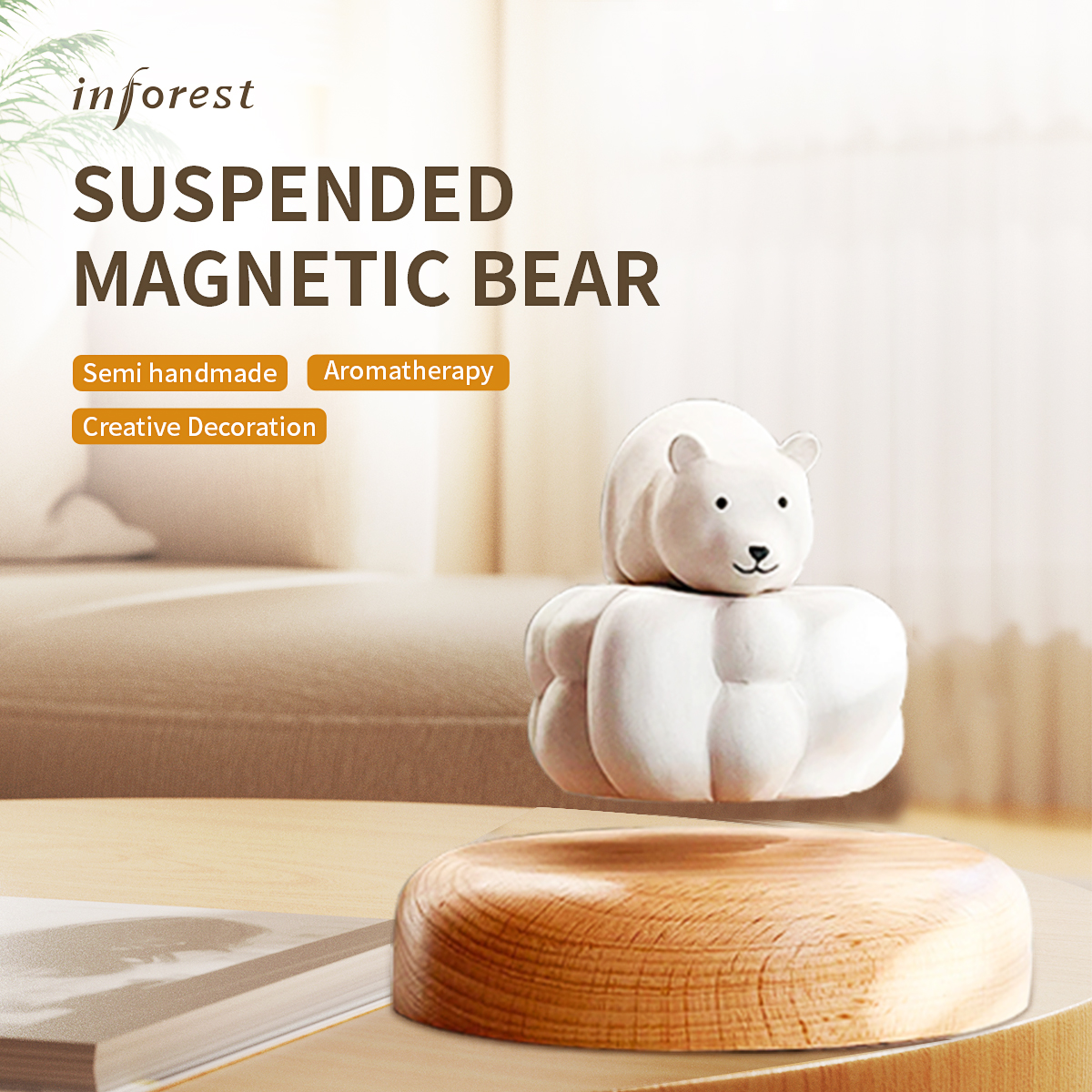 Handmade Wooden Craft Levitating White Polar Bear - A Charming and Healing Gift for Family and Friends