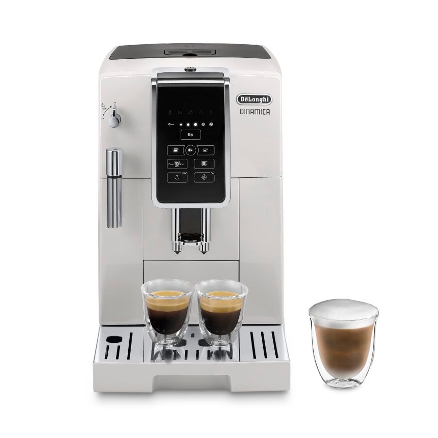 Dinamica Automatic Coffee & Espresso Machine with Iced Coffee + Manual Milk Frother, White - ECAM35020W