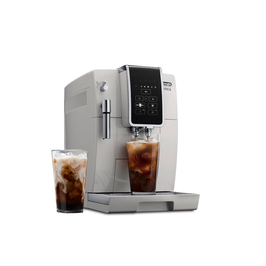 Dinamica Automatic Coffee & Espresso Machine with Iced Coffee + Manual Milk Frother, White - ECAM35020W