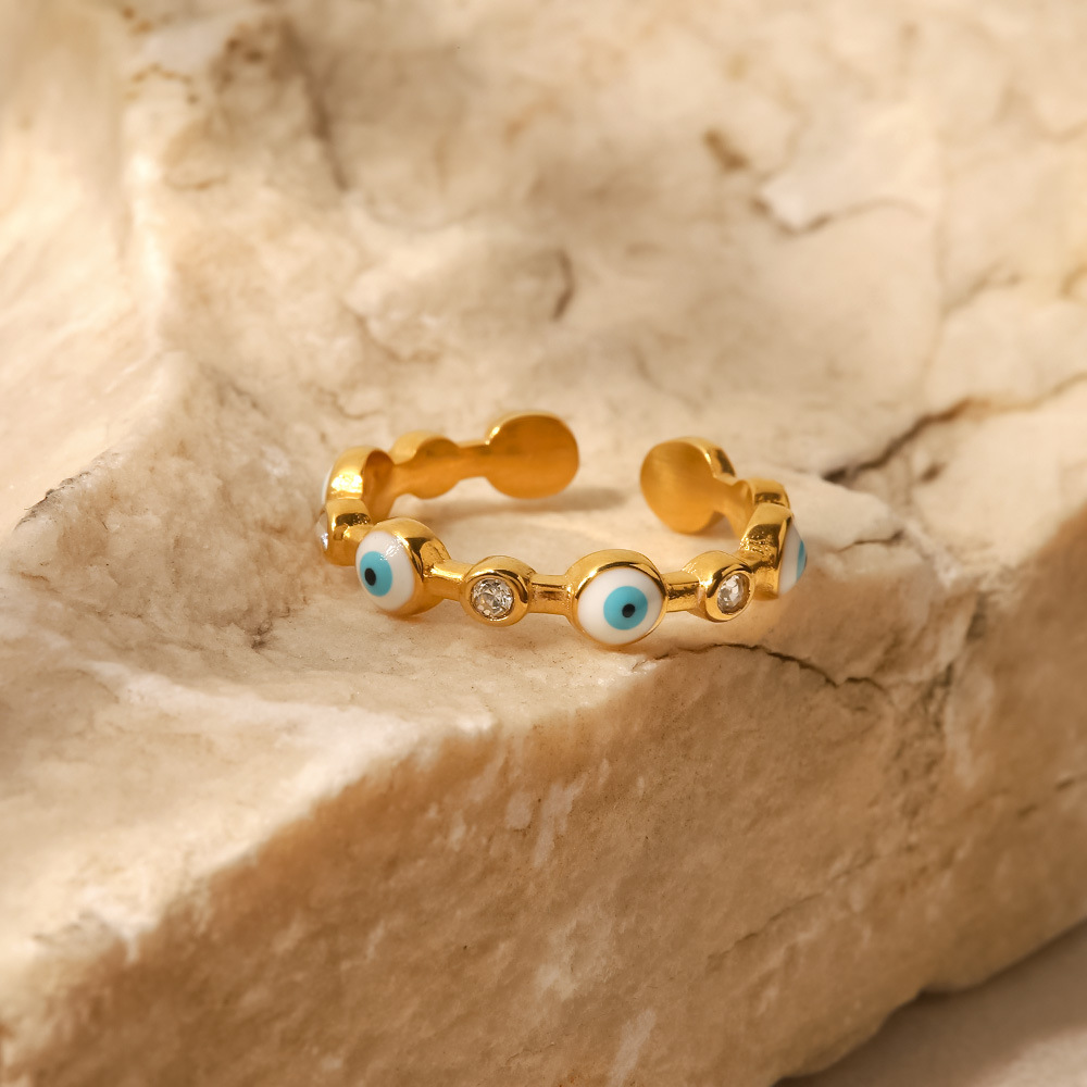 Fashion Devil'S Eye Stainless Steel Plating Inlay Artificial Gemstones Open Ring 1 Piece