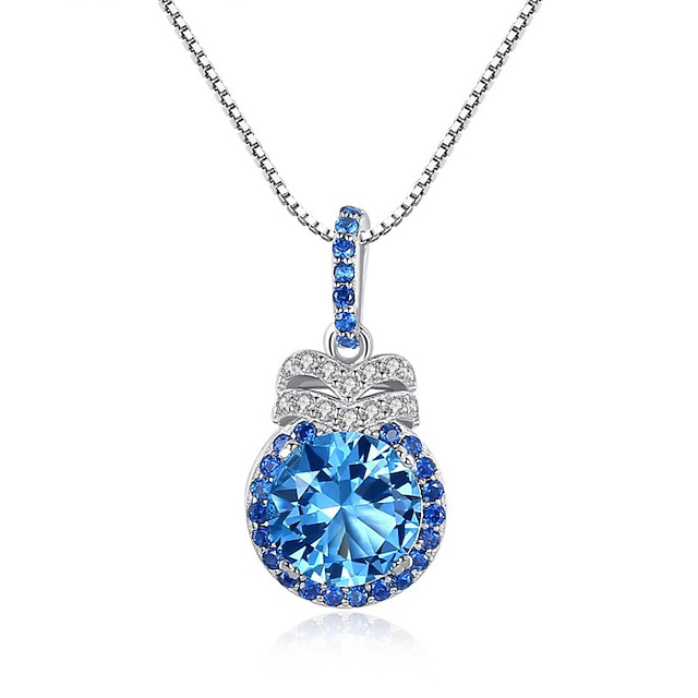 Necklace Clear Synthetic Diamond Blue Copper Women's Simple Elegant Classic Luminous Wedding Geometric Necklace For Wedding Engagement