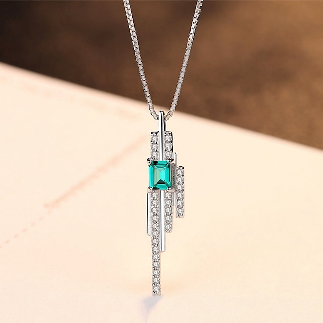 Necklace Clear Synthetic Diamond Blue Copper Women's Simple Elegant Classic Luminous Wedding Geometric Necklace For Wedding Engagement