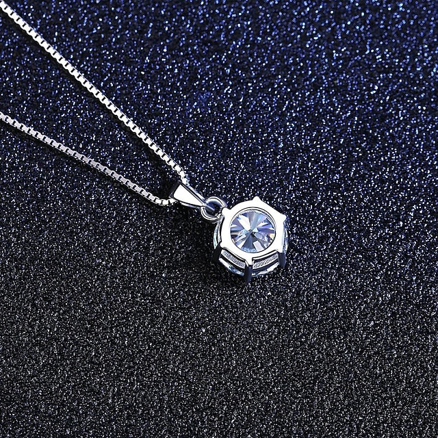 Necklace Clear Moissanite Blue Copper Women's Fashion Simple Classic Luminous Wedding Round Necklace For Wedding Engagement