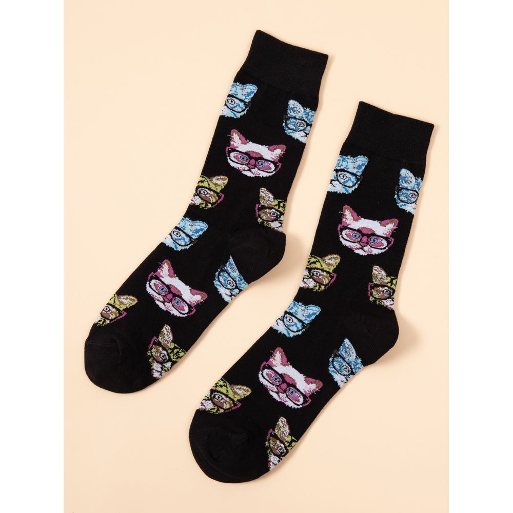 Men Cartoon Cat Print Socks