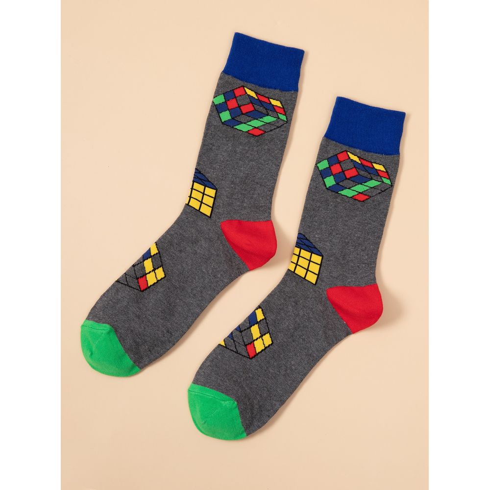 Men Cube Print Socks