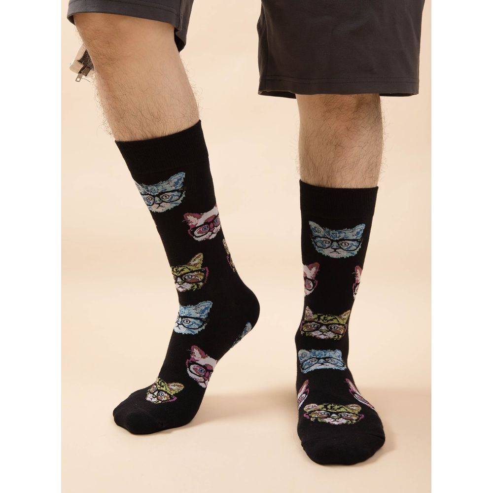 Men Cartoon Cat Print Socks