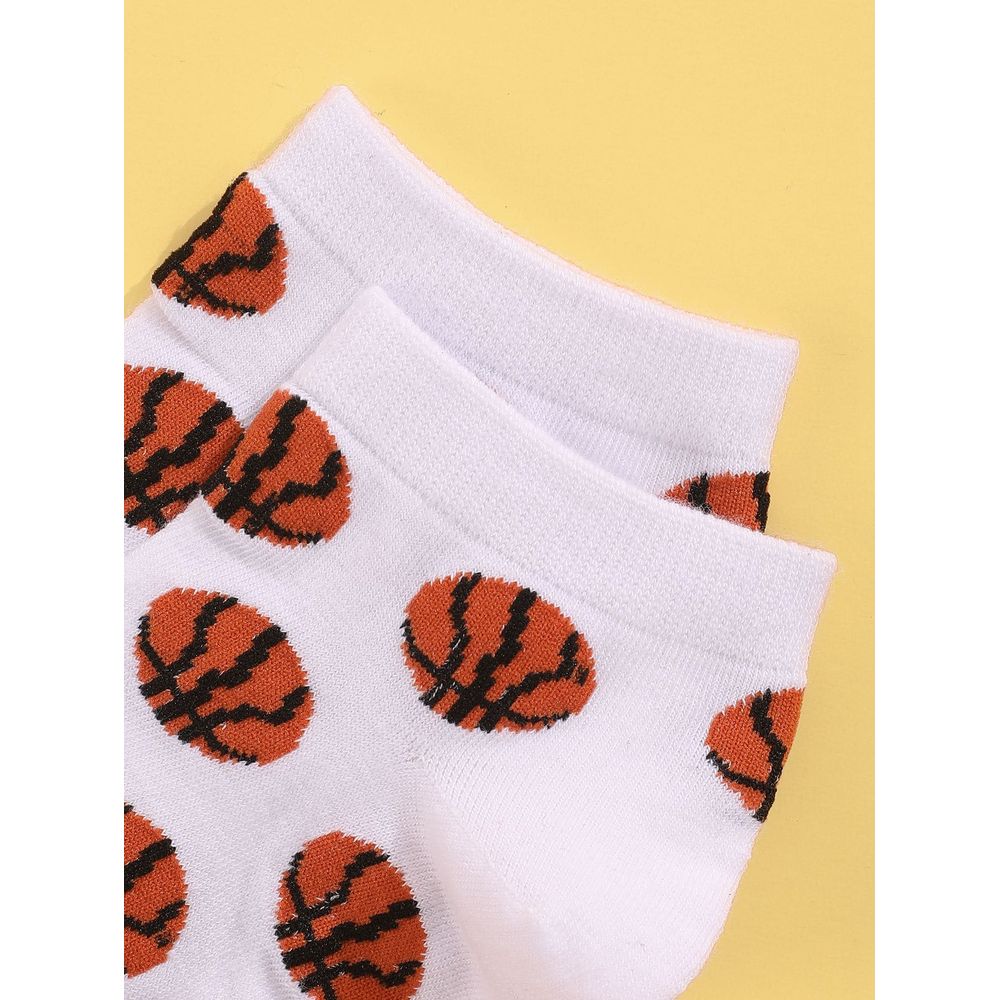 6pairs Men Basketball Print Ankle Socks