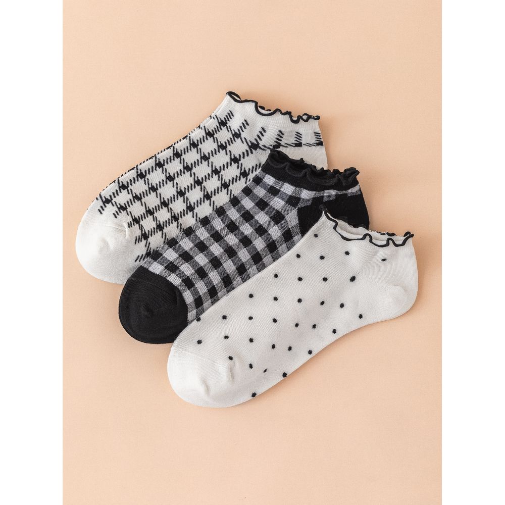 3pairs Plaid Print Ankle Socks