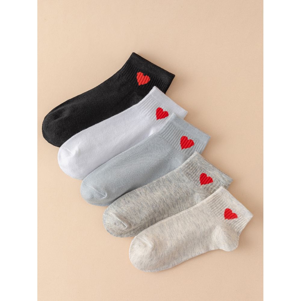 5pairs Heart Print Socks