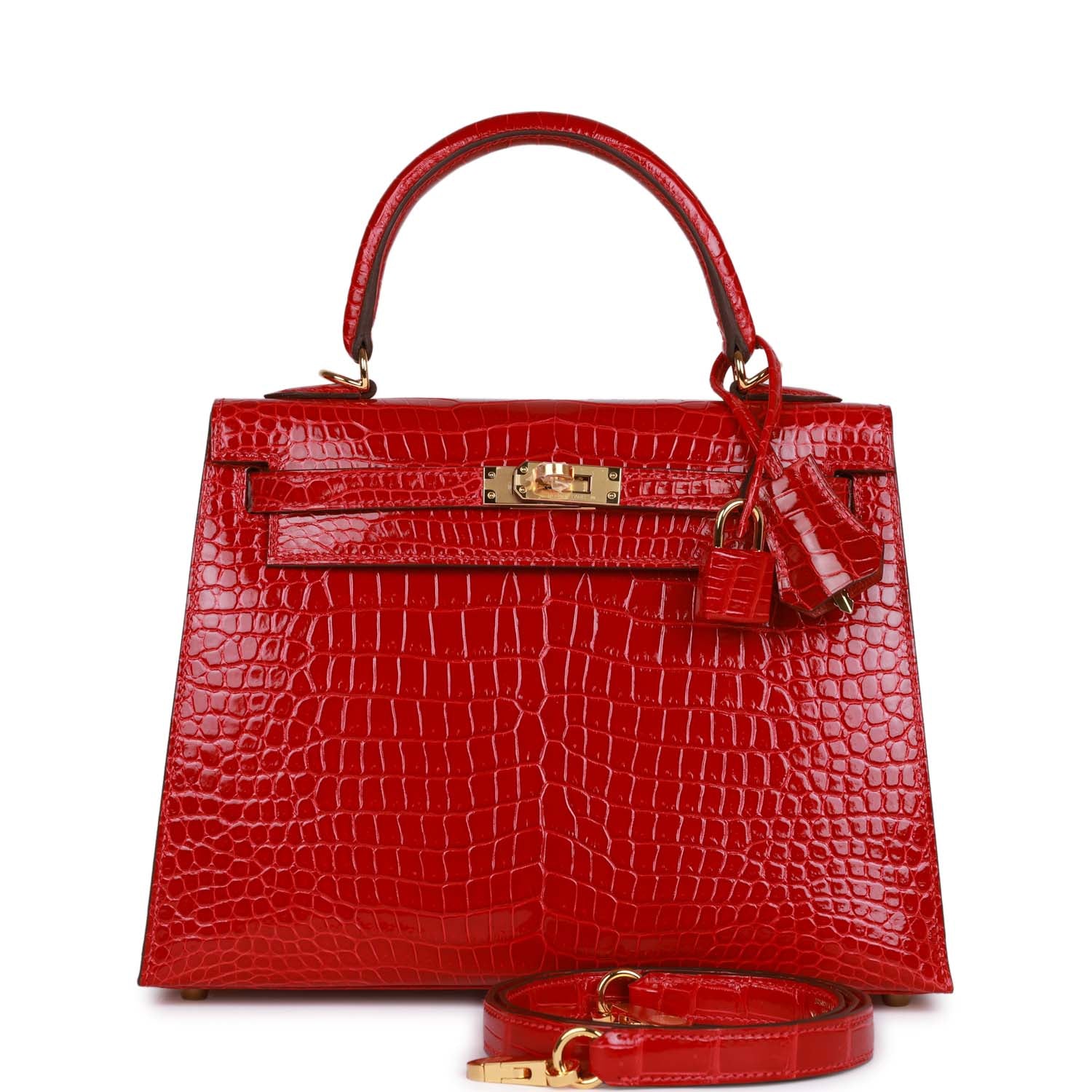 HE&&ME Kelly Sellier 25 Braise Shiny Porosus Crocodile Gold Hardware