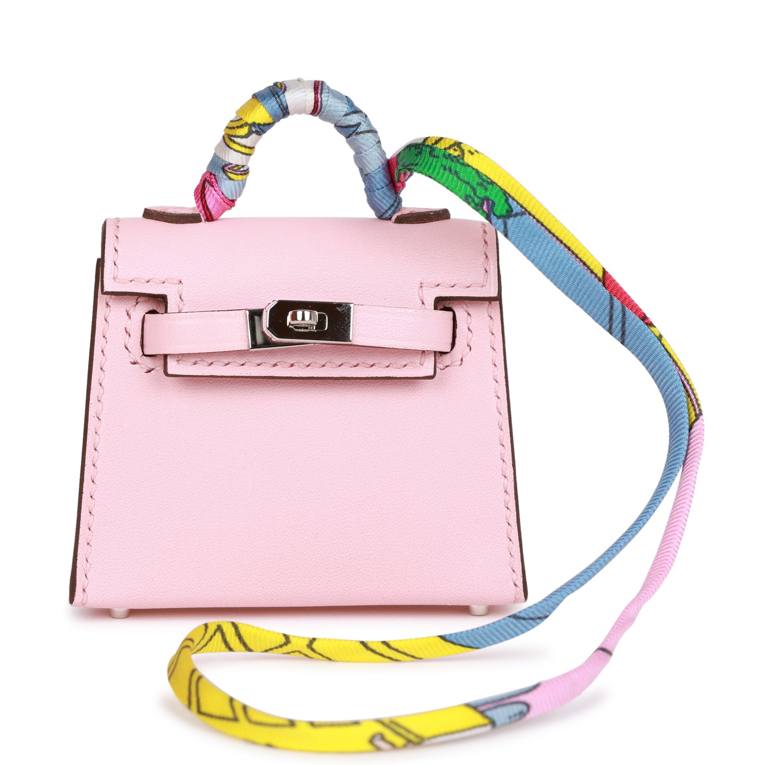 HE&&ME Rose Sakura Tadelakt Mini Kelly Twilly Bag Charm Palladium Hardware