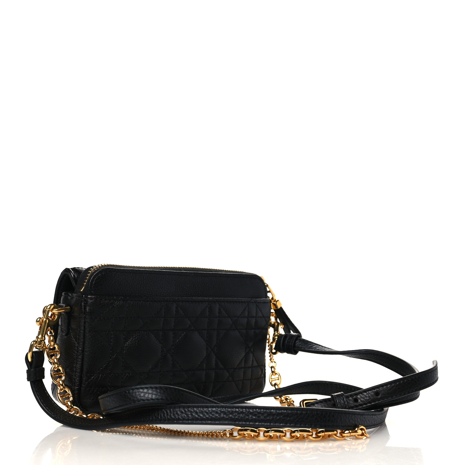 CHRISTIAN DIOR  Calfskin Cannage Caro Pouch with Chain Black