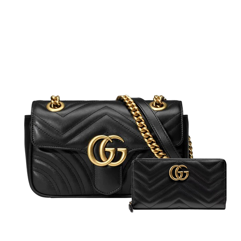 Gucci Marmont small shoulder bag+GG Marmont zip around wallet