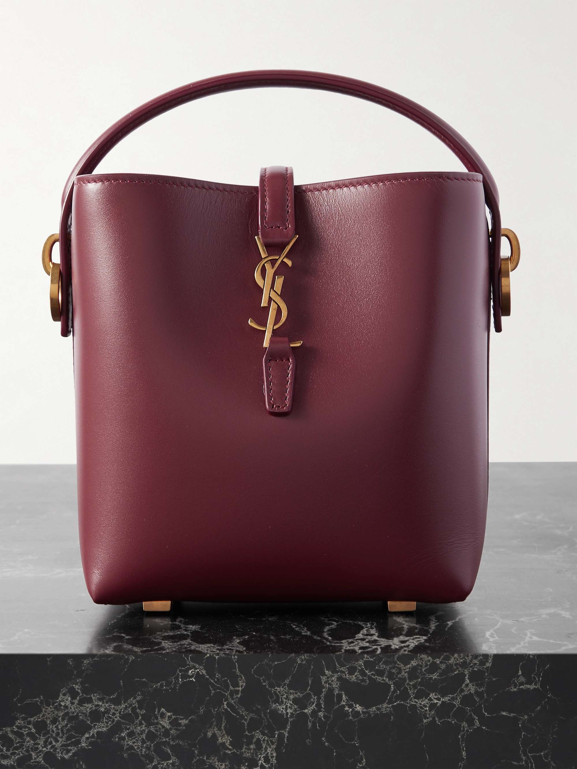 Leather mini bucket bag