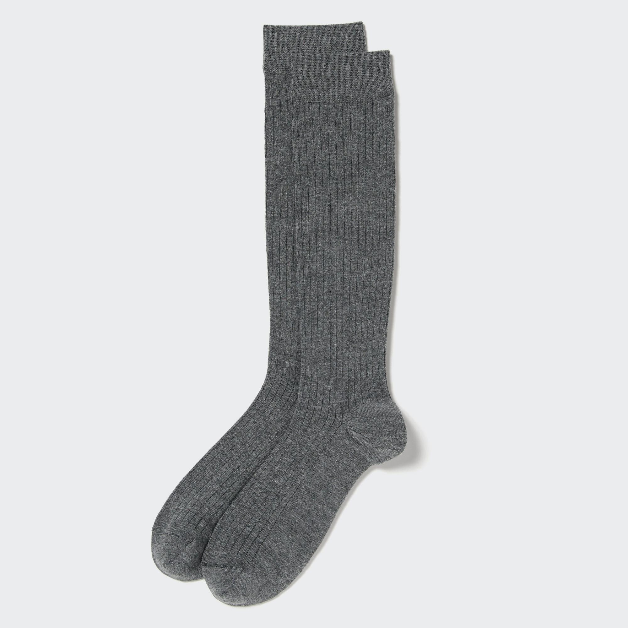 Women Wide Ribbed Knee High Socks Dark Gray