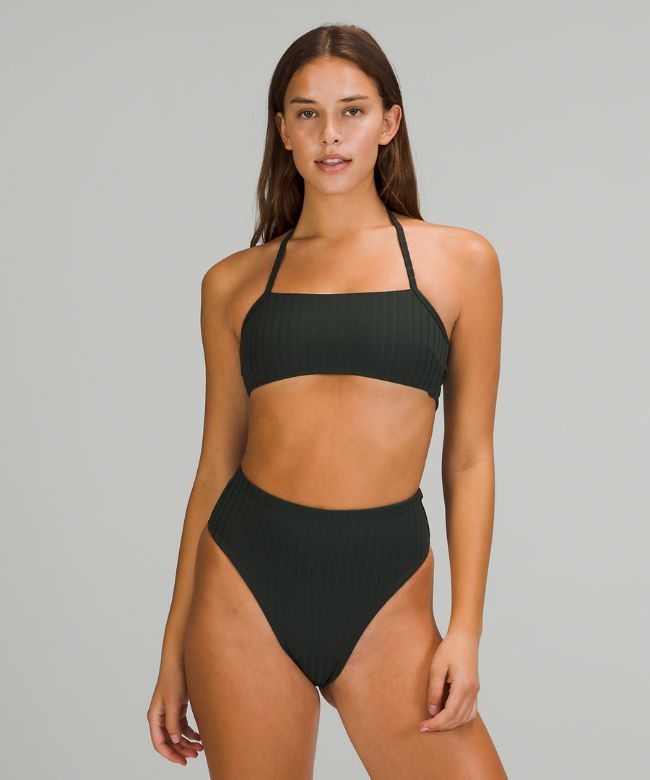 Ribbed Halter Cross-Back Swim TopA/B Cups