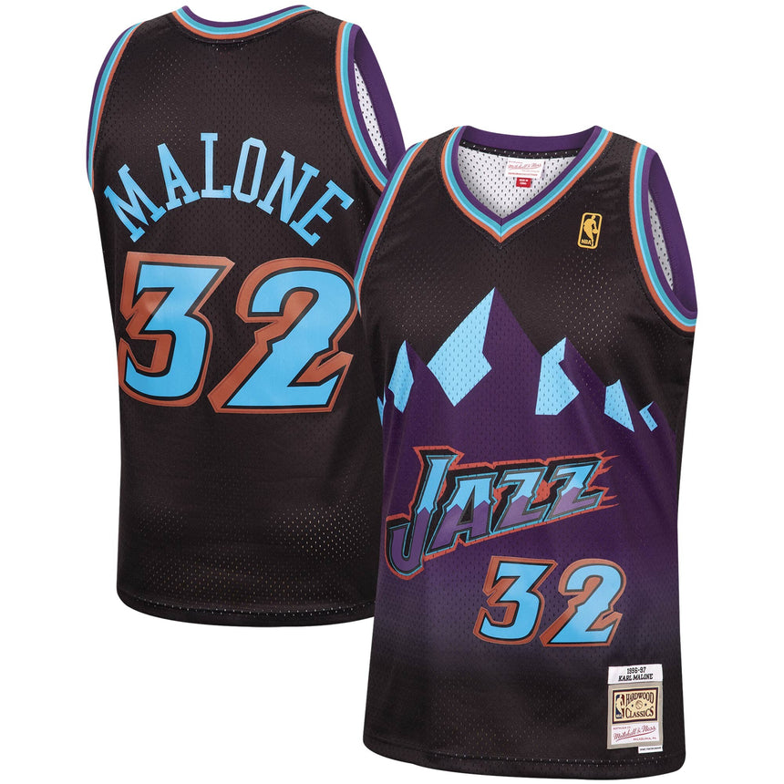Men's Mitchell & Ness Karl Malone Black Utah Jazz 1996-97 Hardwood Classics Reload Swingman Jersey