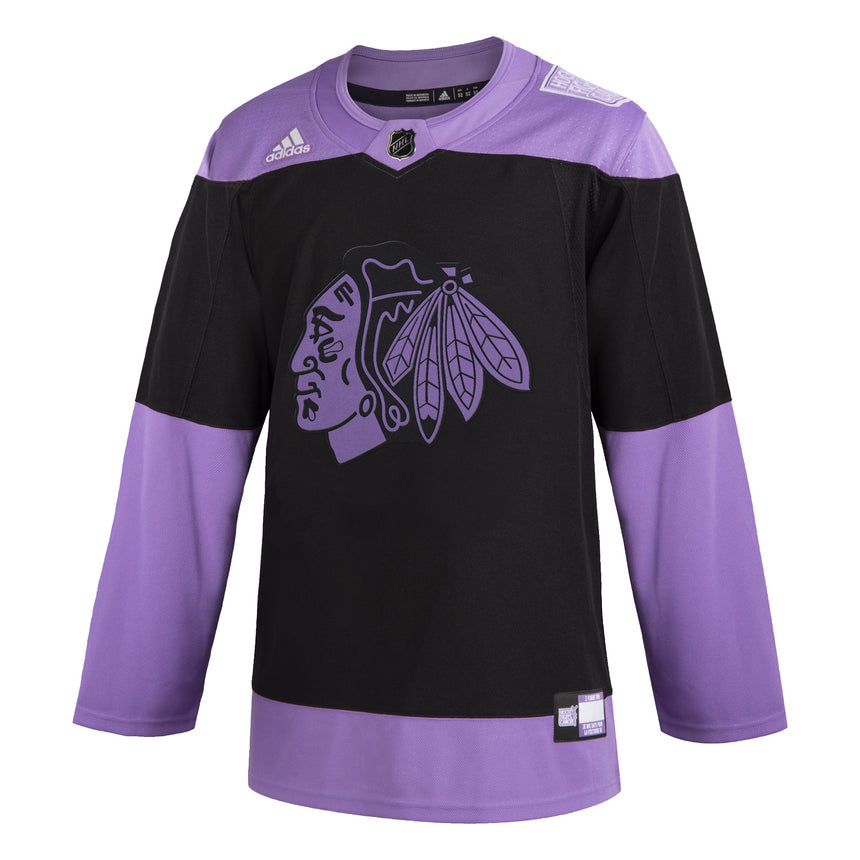 Men's Chicago Blackhawks Adidas Black/Lavendar 2019 Hockey Fights Cancer Authentic Blank Jersey