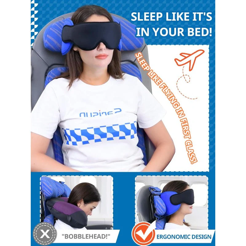 360° Ergonomic Travel Pillow with Integrated Blackout Eye Mask