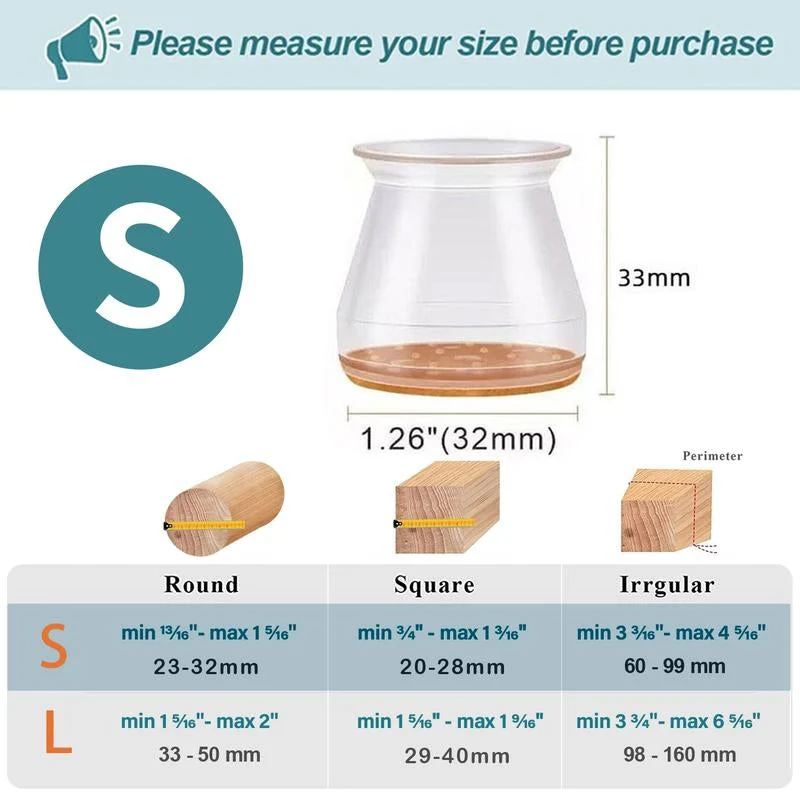 Clear Silicone Chair Leg Caps with Integrated Felt Pads