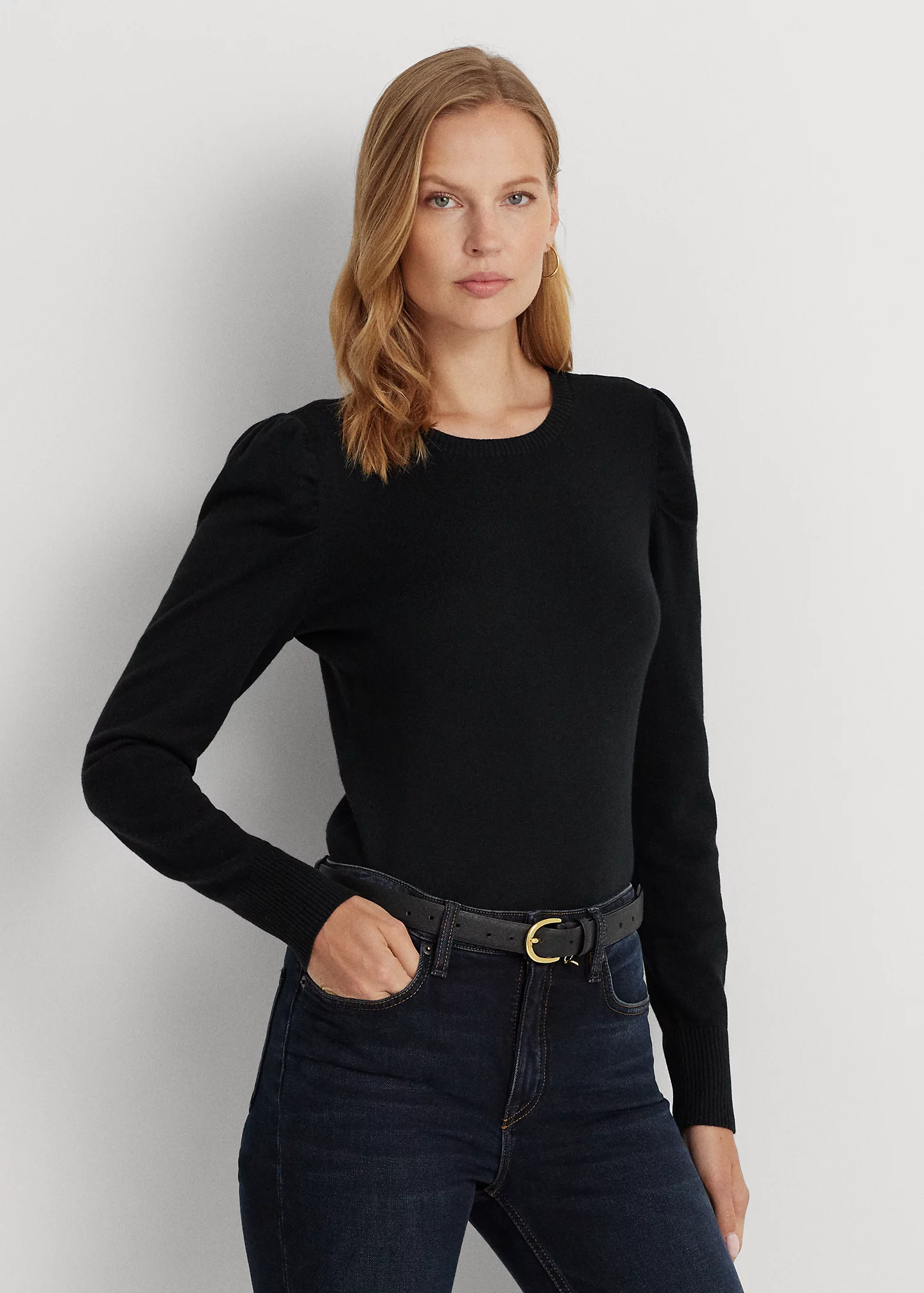 Cotton-Blend Puff-Sleeve Sweater