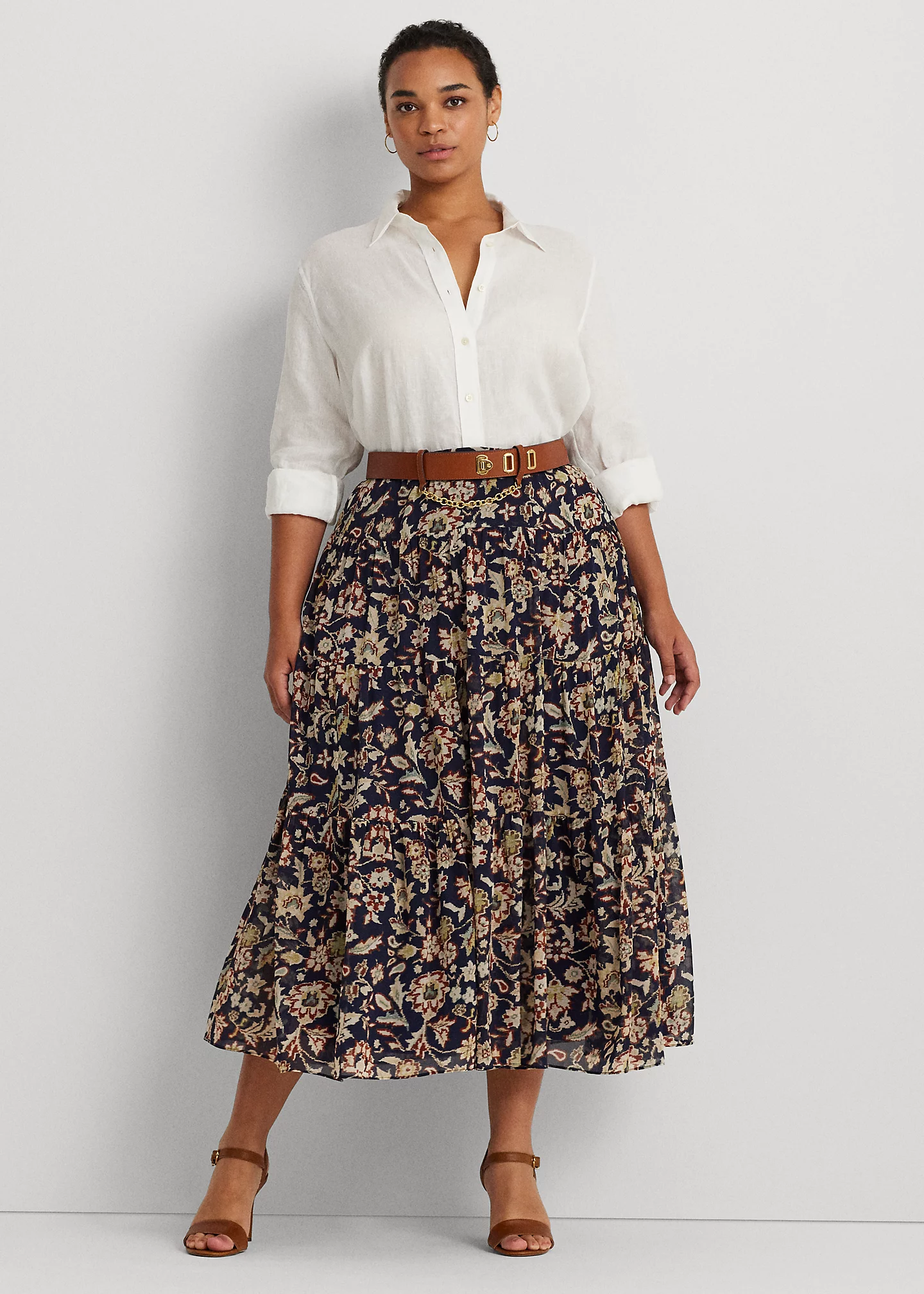 Floral Crinkle Georgette Tiered Skirt