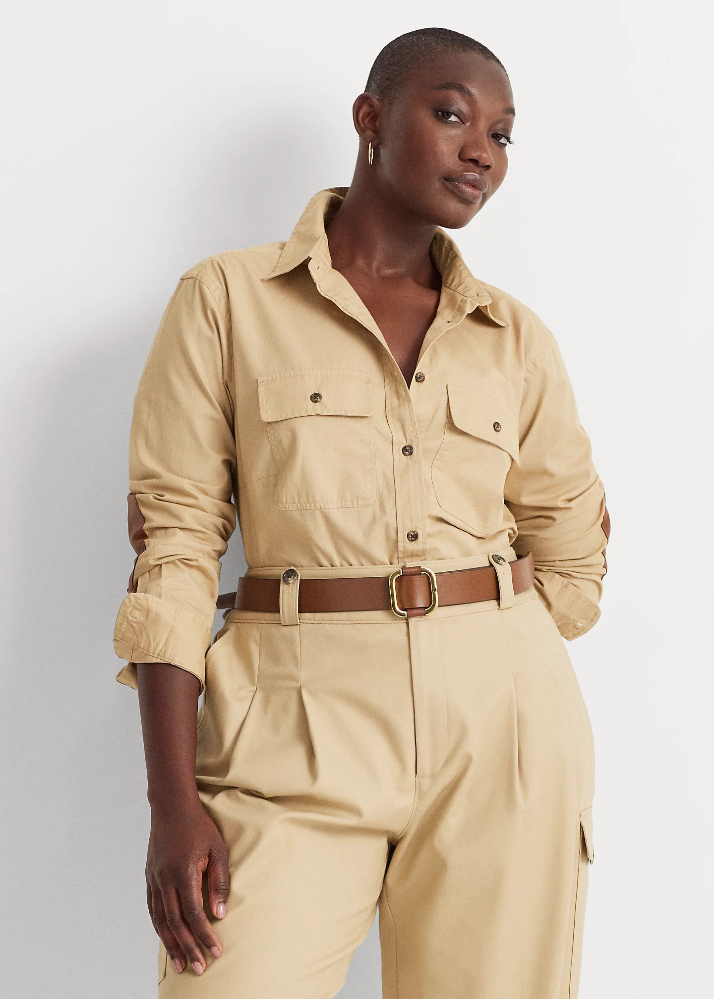 Leather-Trim Featherweight Twill Shirt