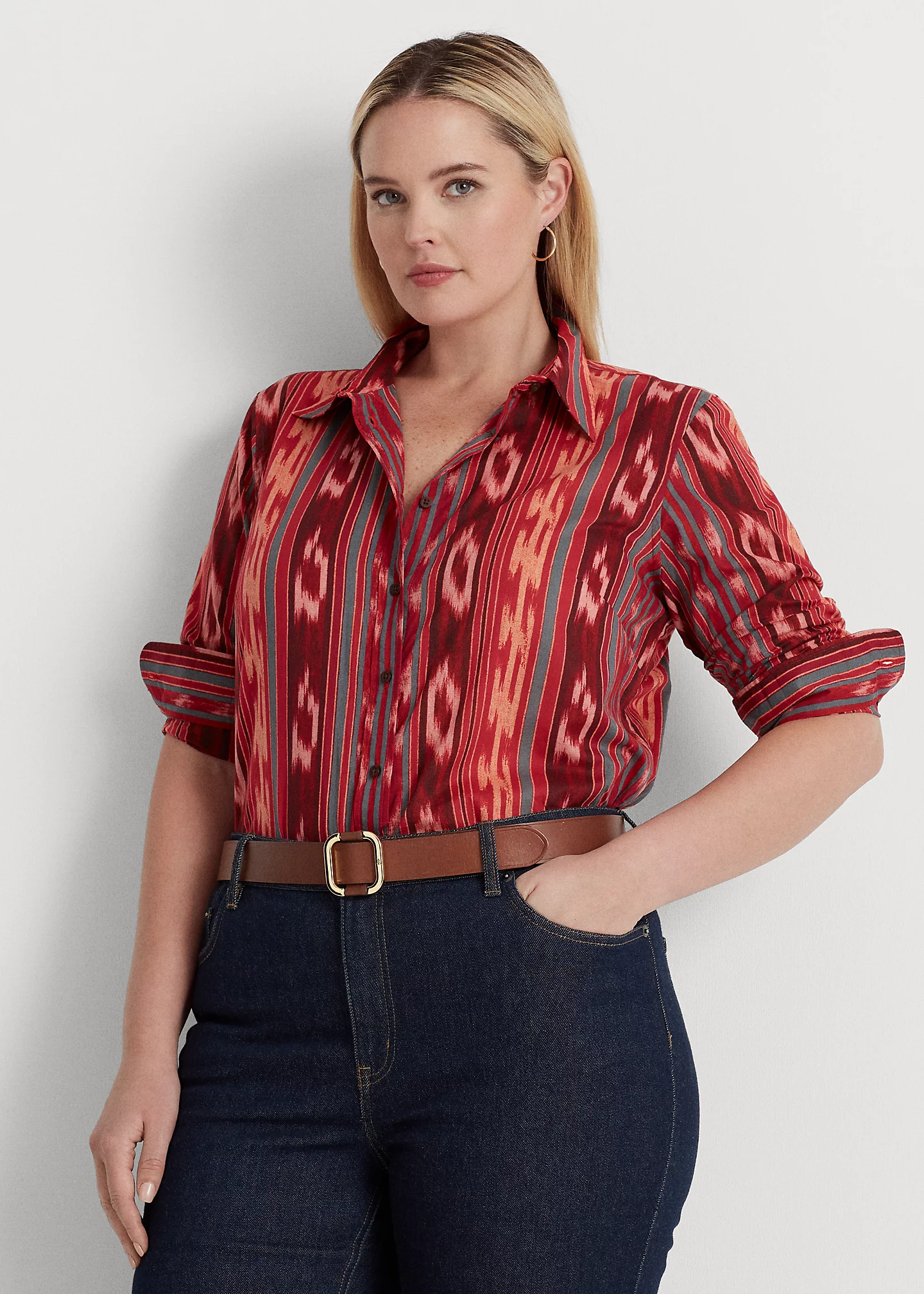 Geo-Striped Cotton Voile Shirt