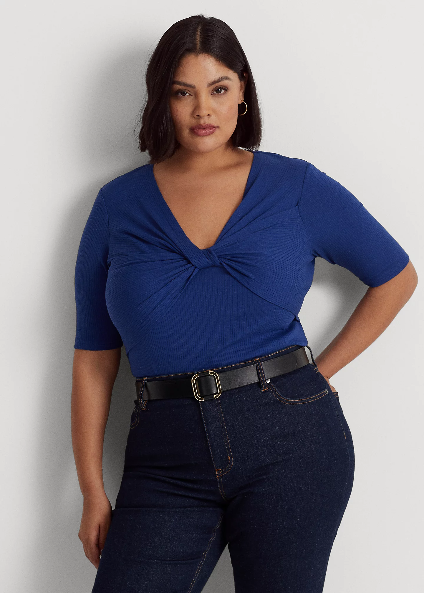 Twist-Front Rib-Knit Cotton-Blend Tee