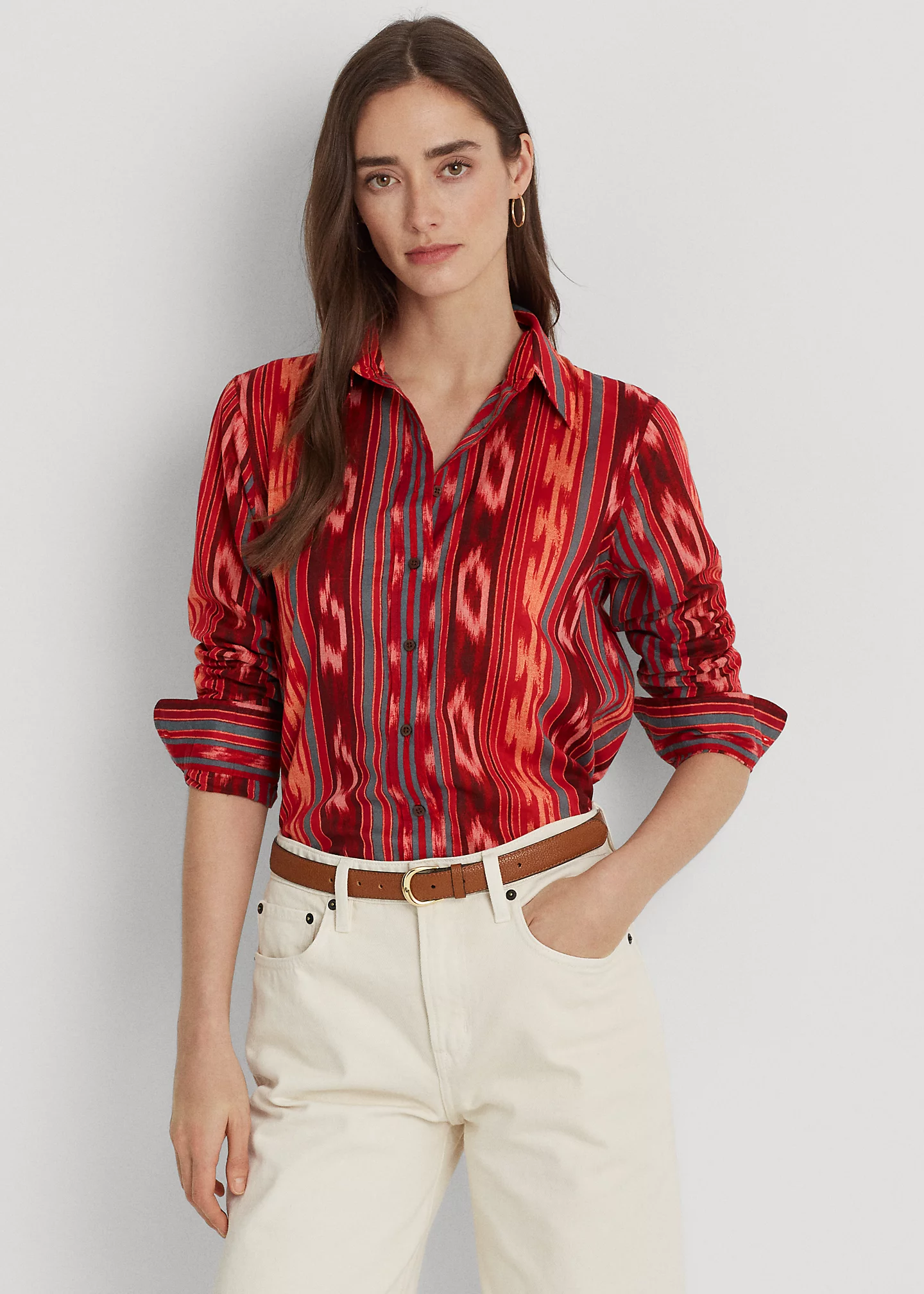 Geo-Striped Cotton Voile Shirt