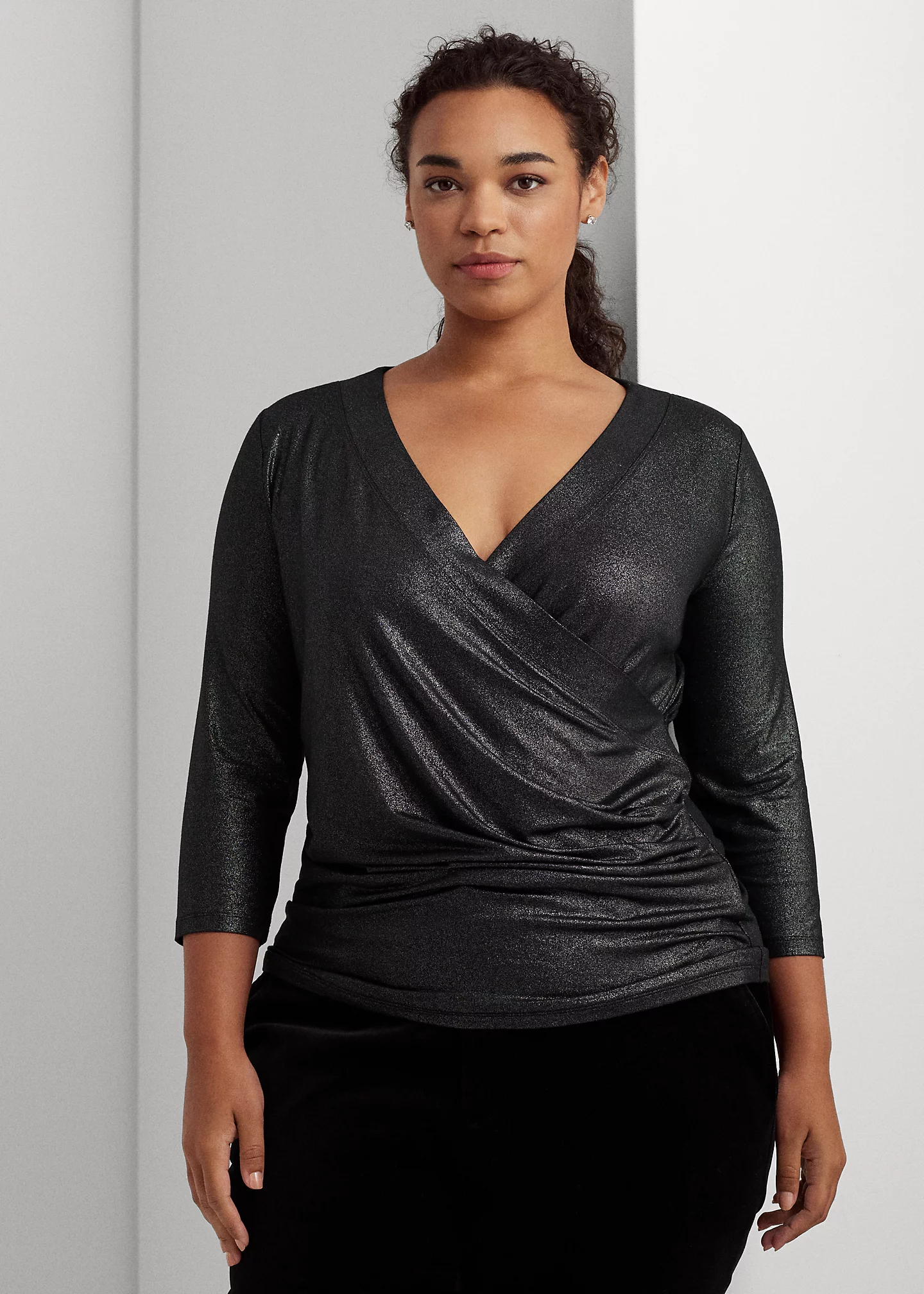 Metallic Jersey Surplice Top