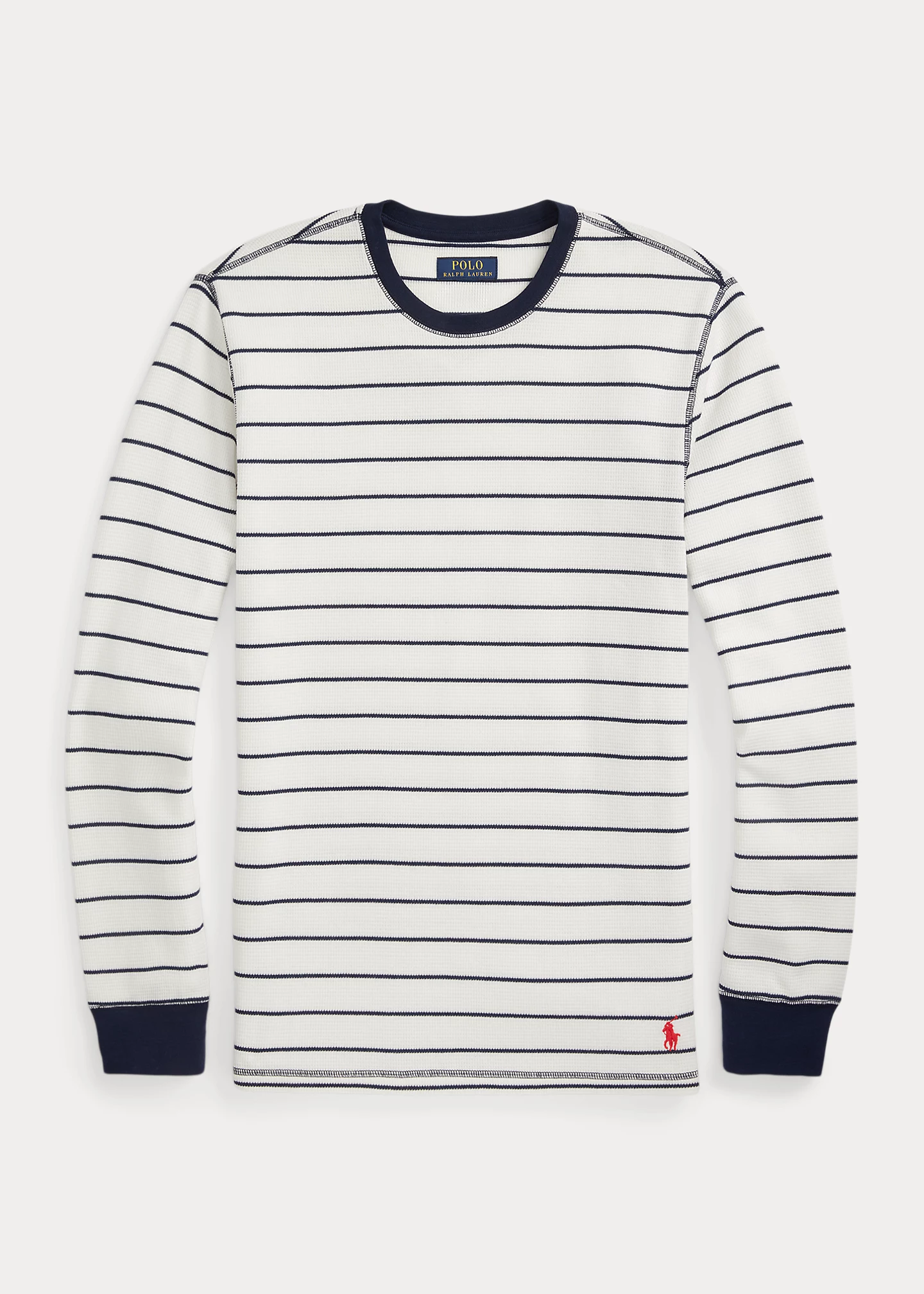 Striped Waffle-Knit Crewneck Sleep Shirt