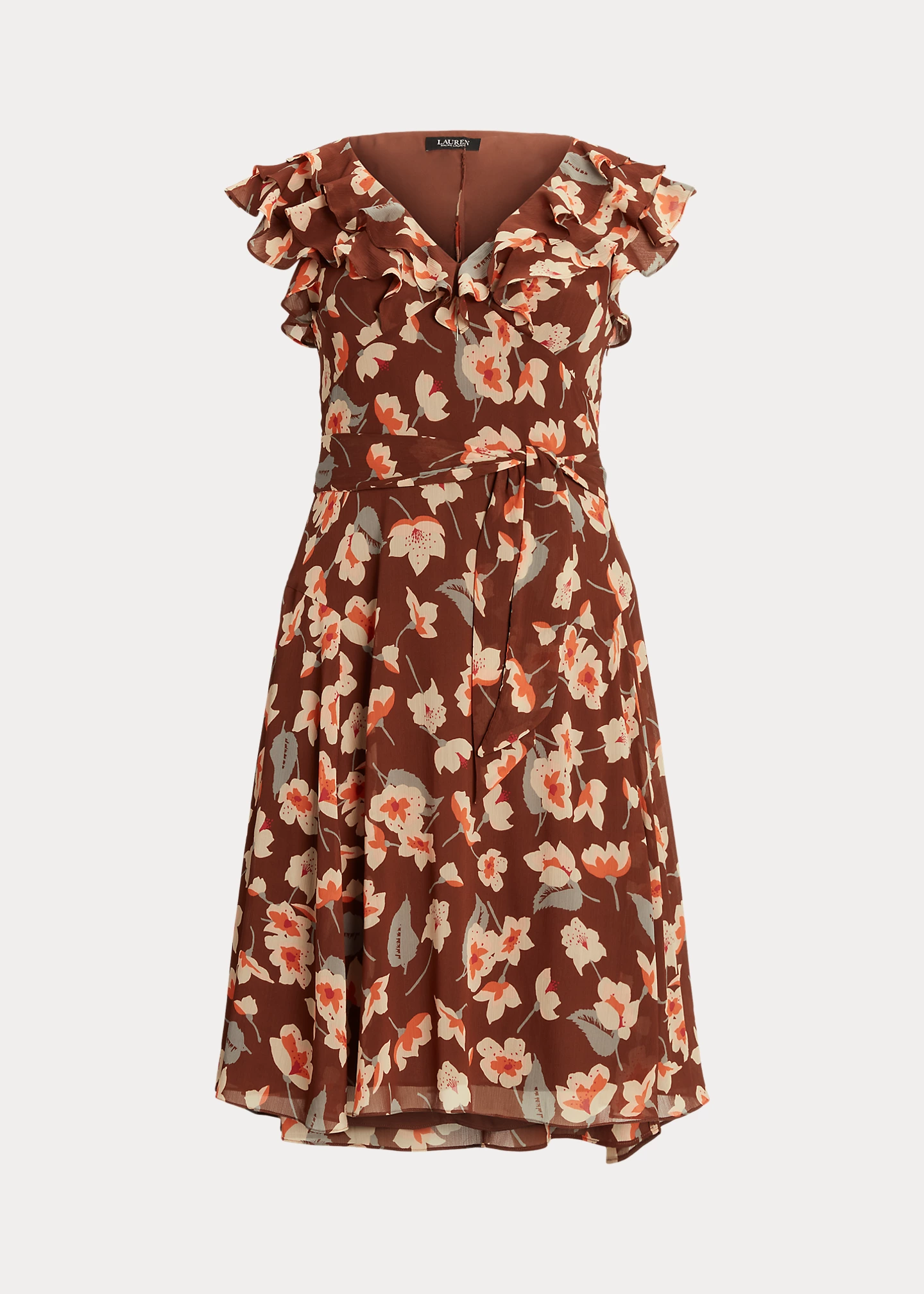 Floral Ruffle-Trim Georgette Dress