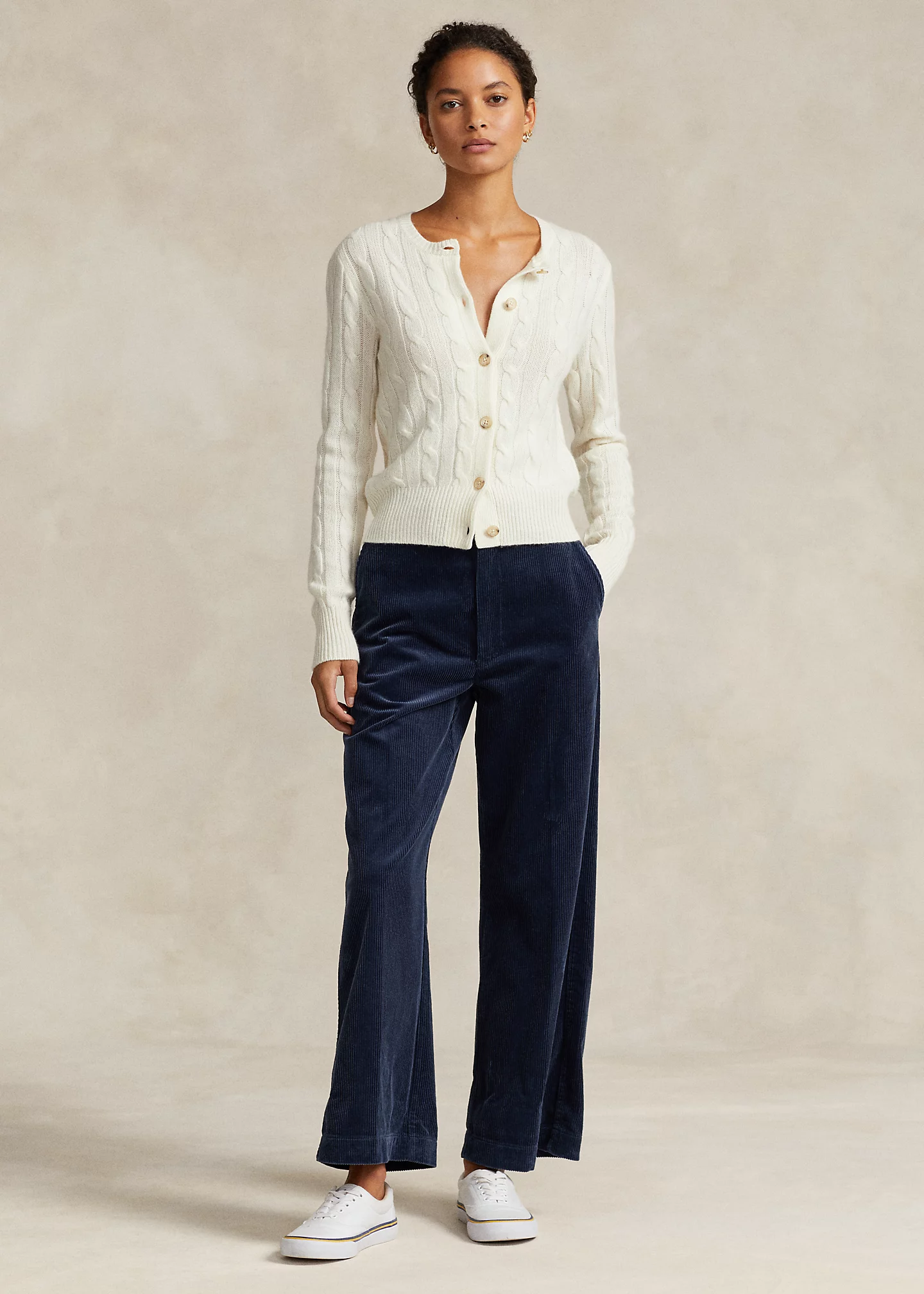 Cable-Knit Cashmere Crewneck Cardigan