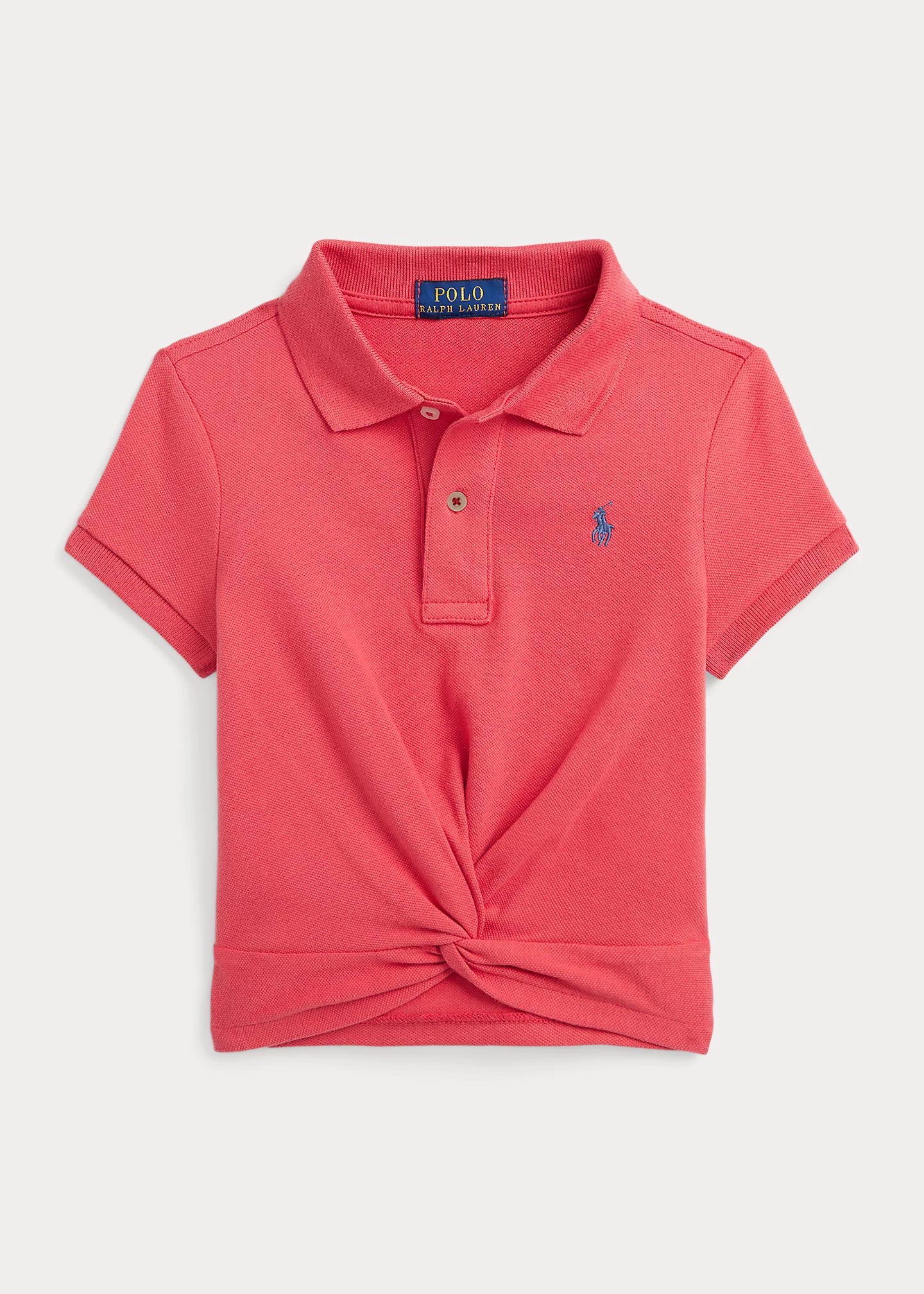 Knot-Front Stretch Mesh Polo Shirt