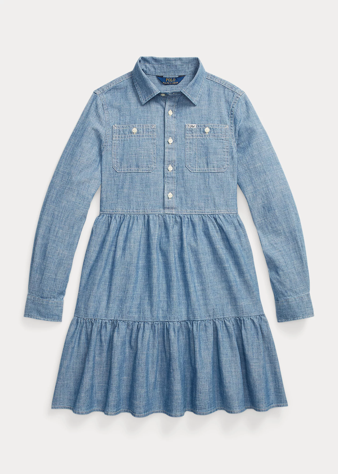 Tiered Chambray Shirtdress