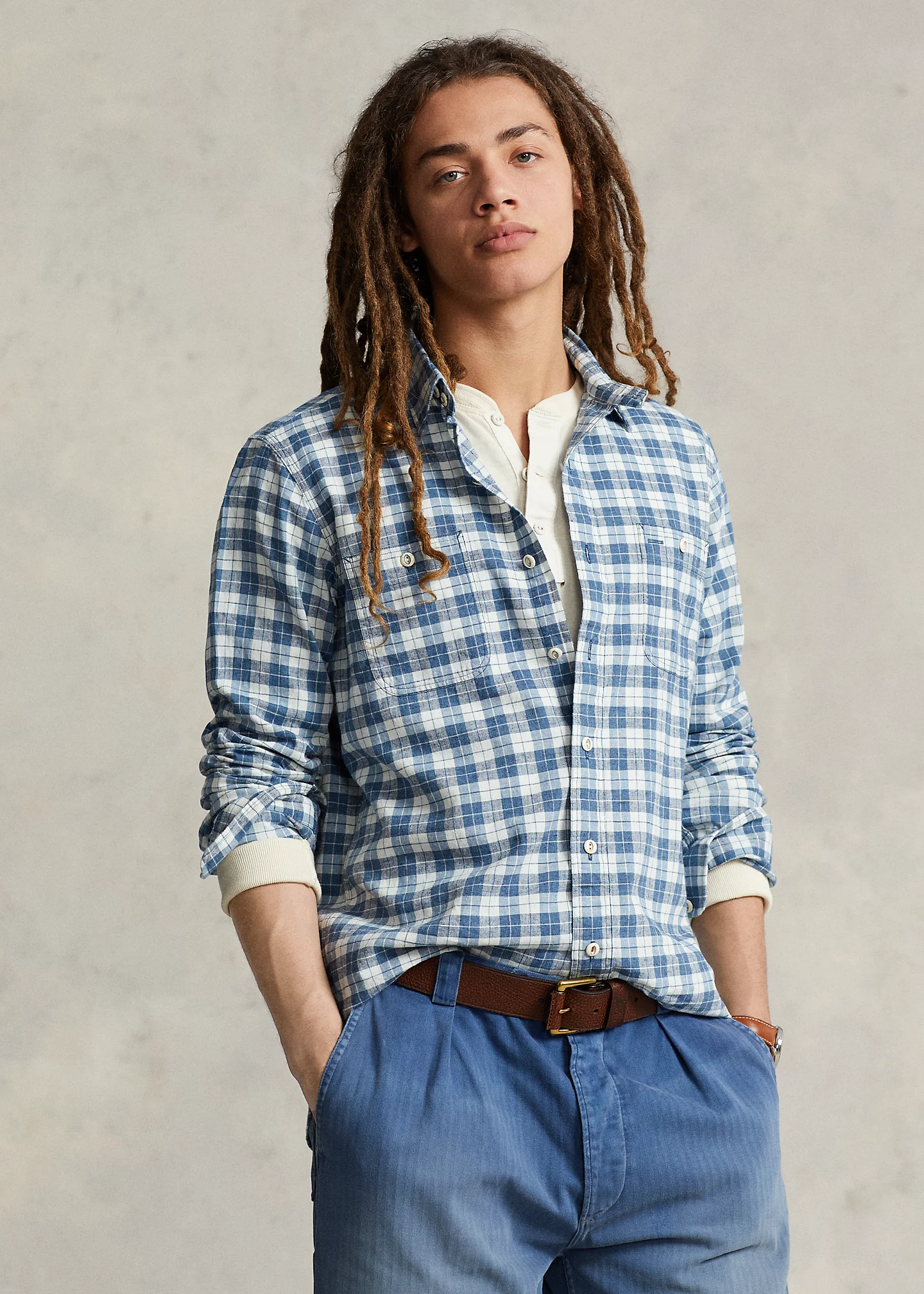 Classic Fit Plaid Linen-Cotton Workshirt