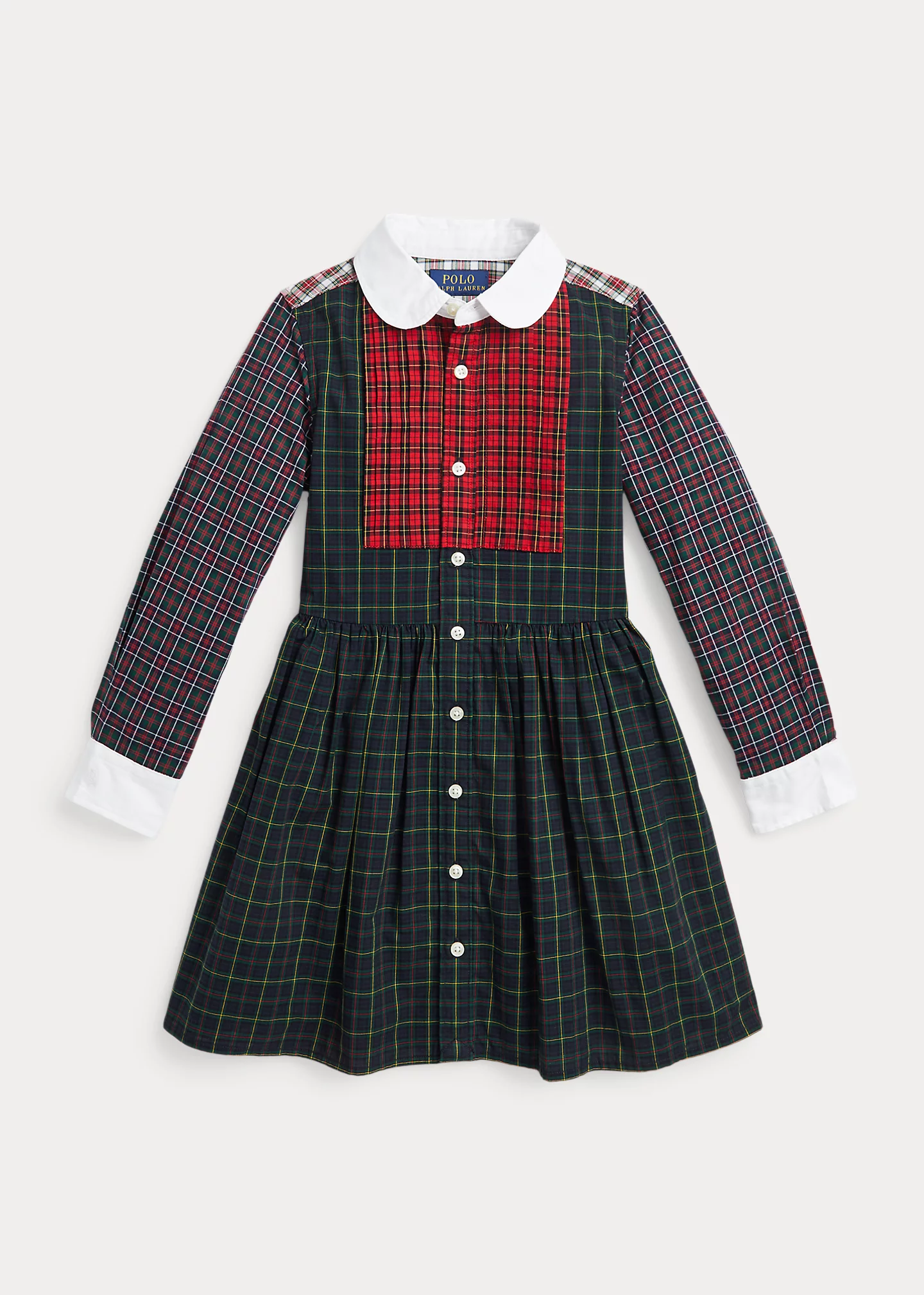 Mixed-Plaid Cotton Shirtdress