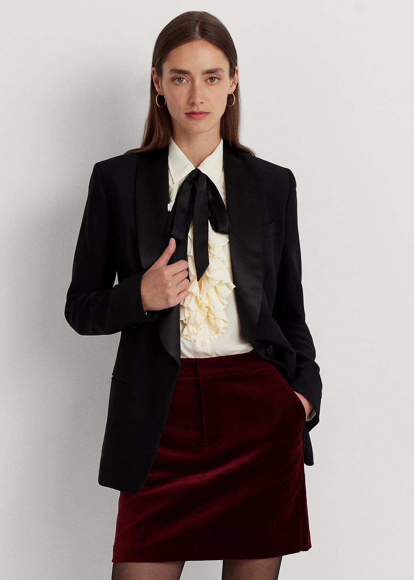 Satin-Trim Crepe Blazer
