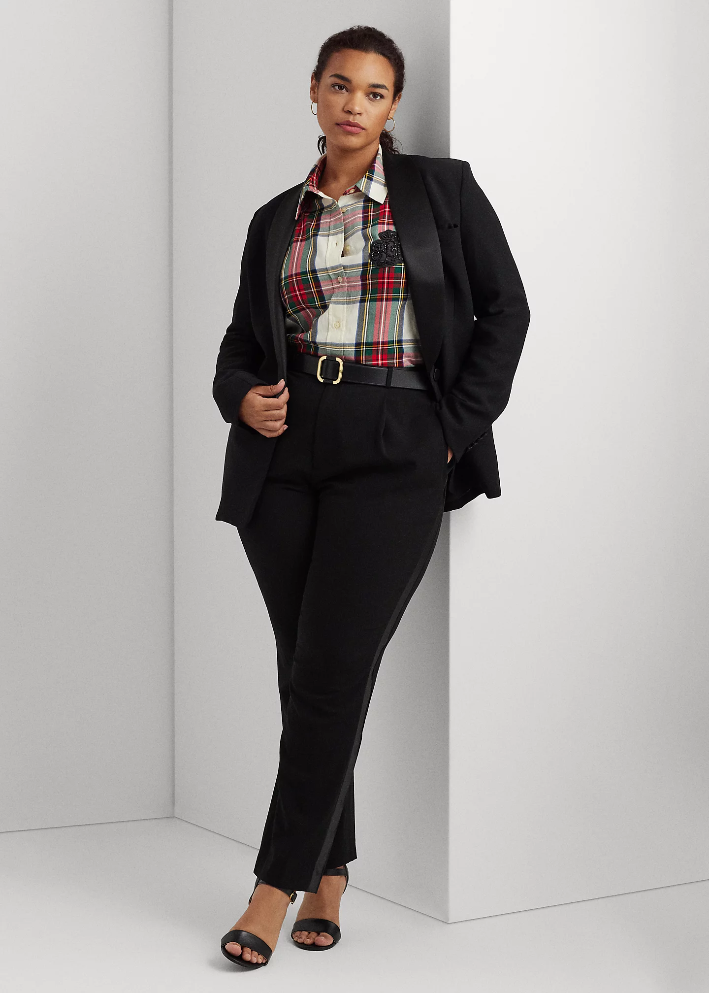 Satin-Stripe Wool Crepe Straight Pant