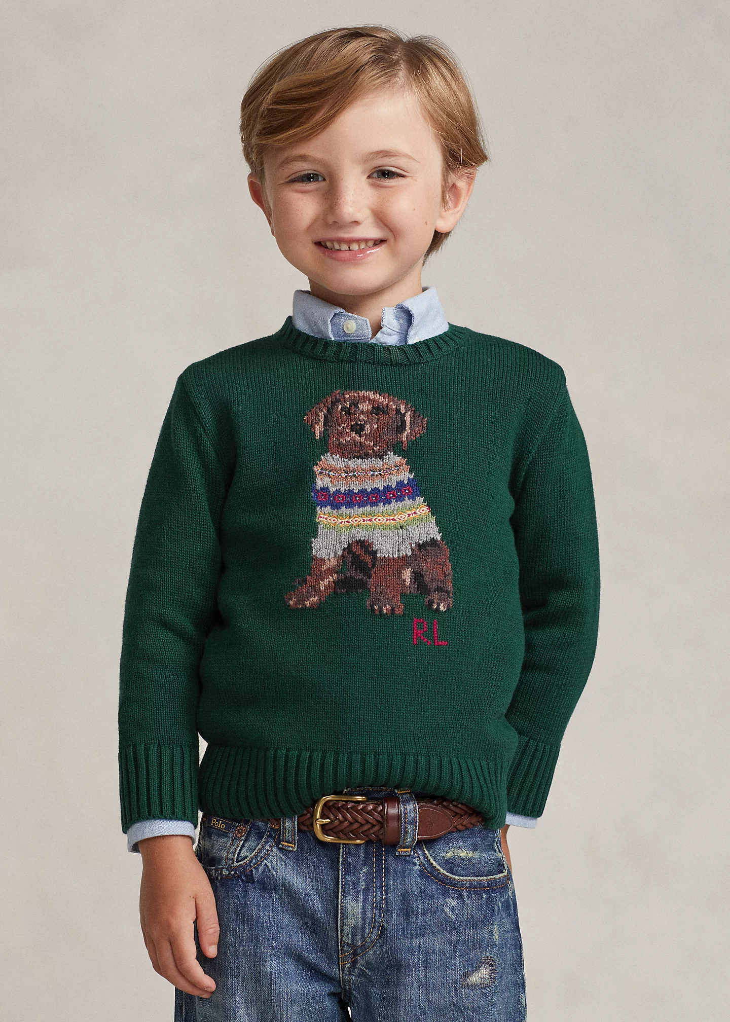 Dog-Intarsia Crewneck Sweater