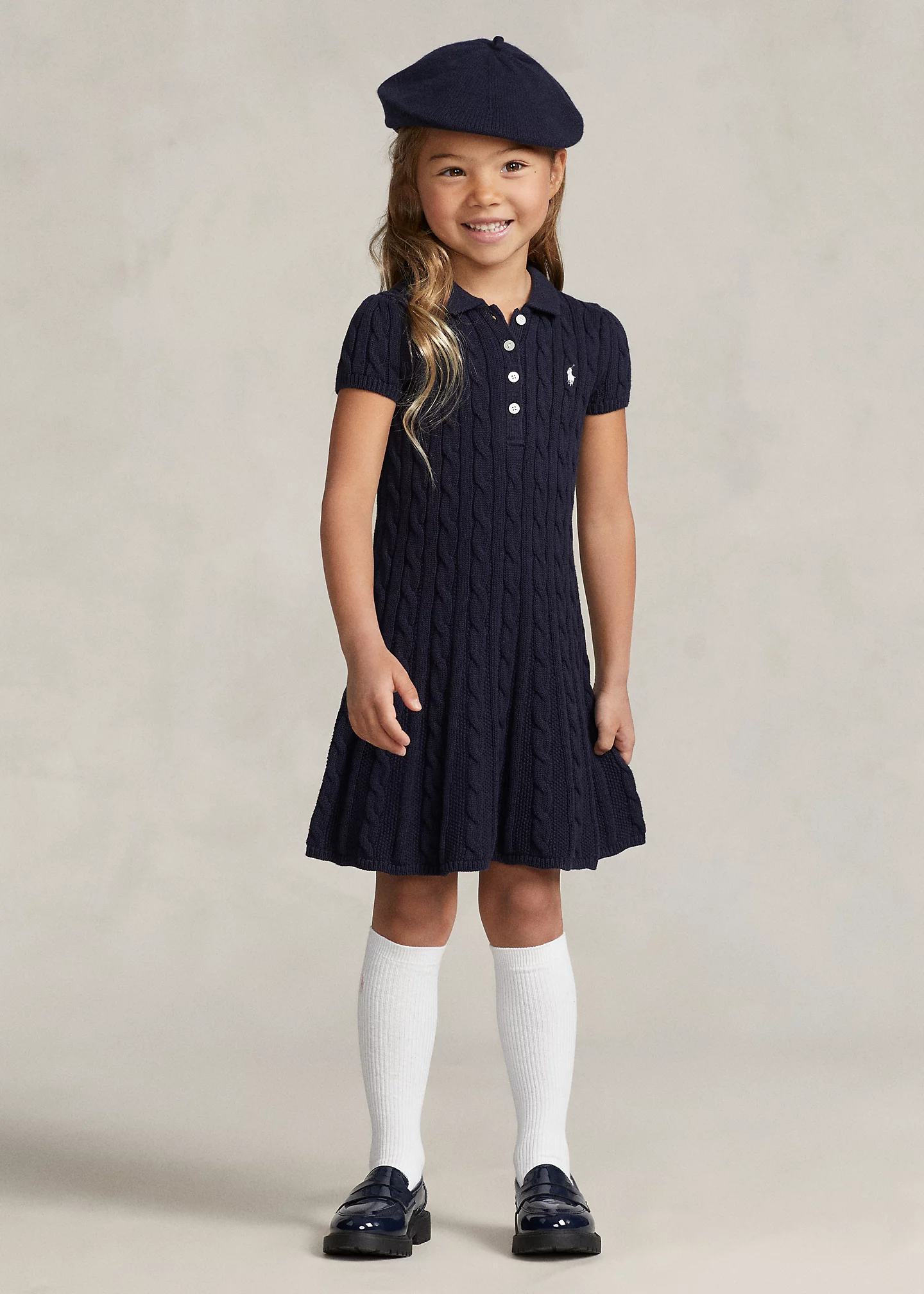 Cable-Knit Cotton Polo Sweater Dress
