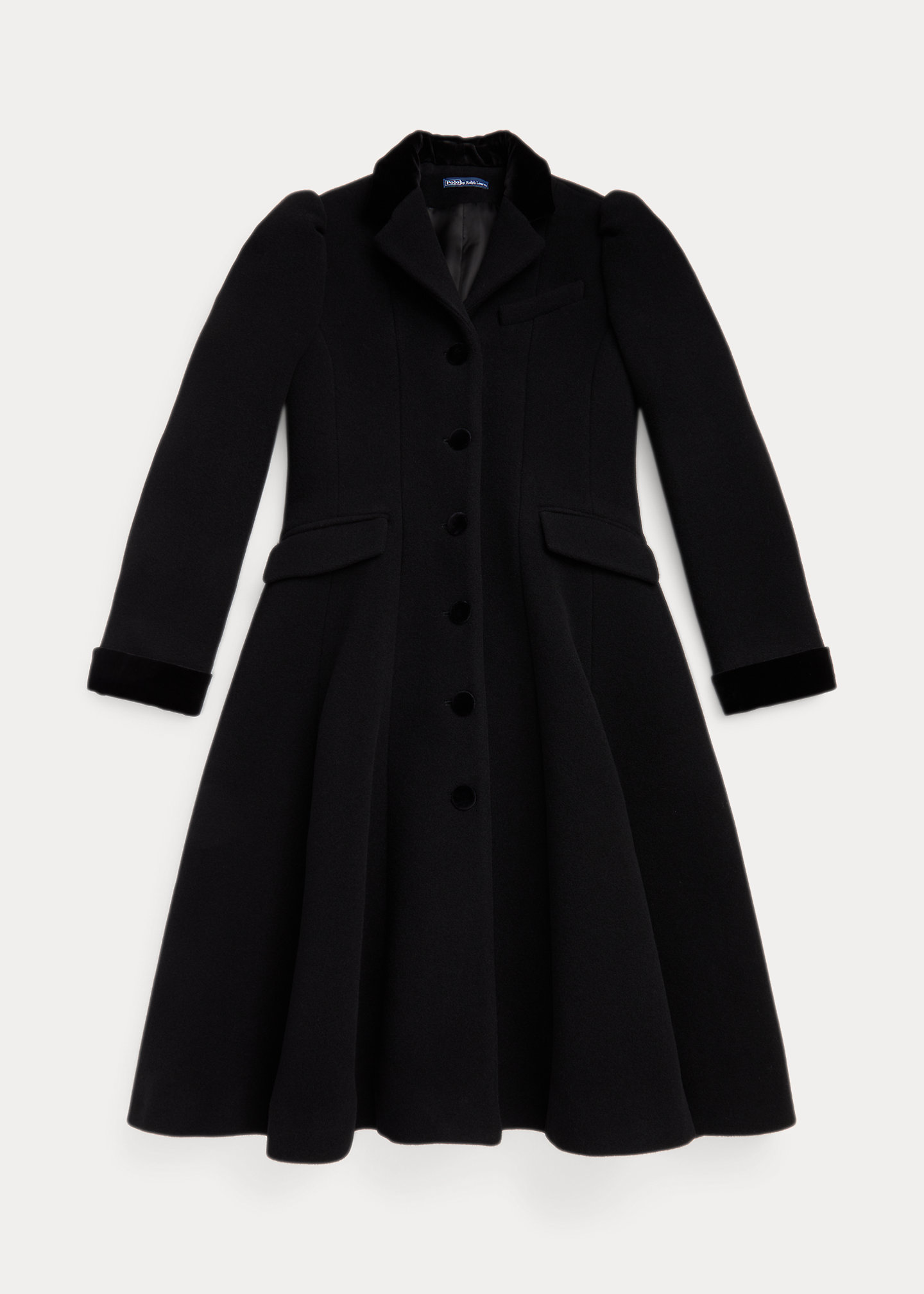 Velvet-Trim Wool Princess Coat