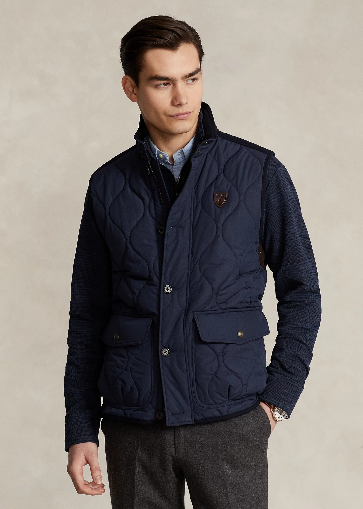 Suede-Trim Quilted Vest