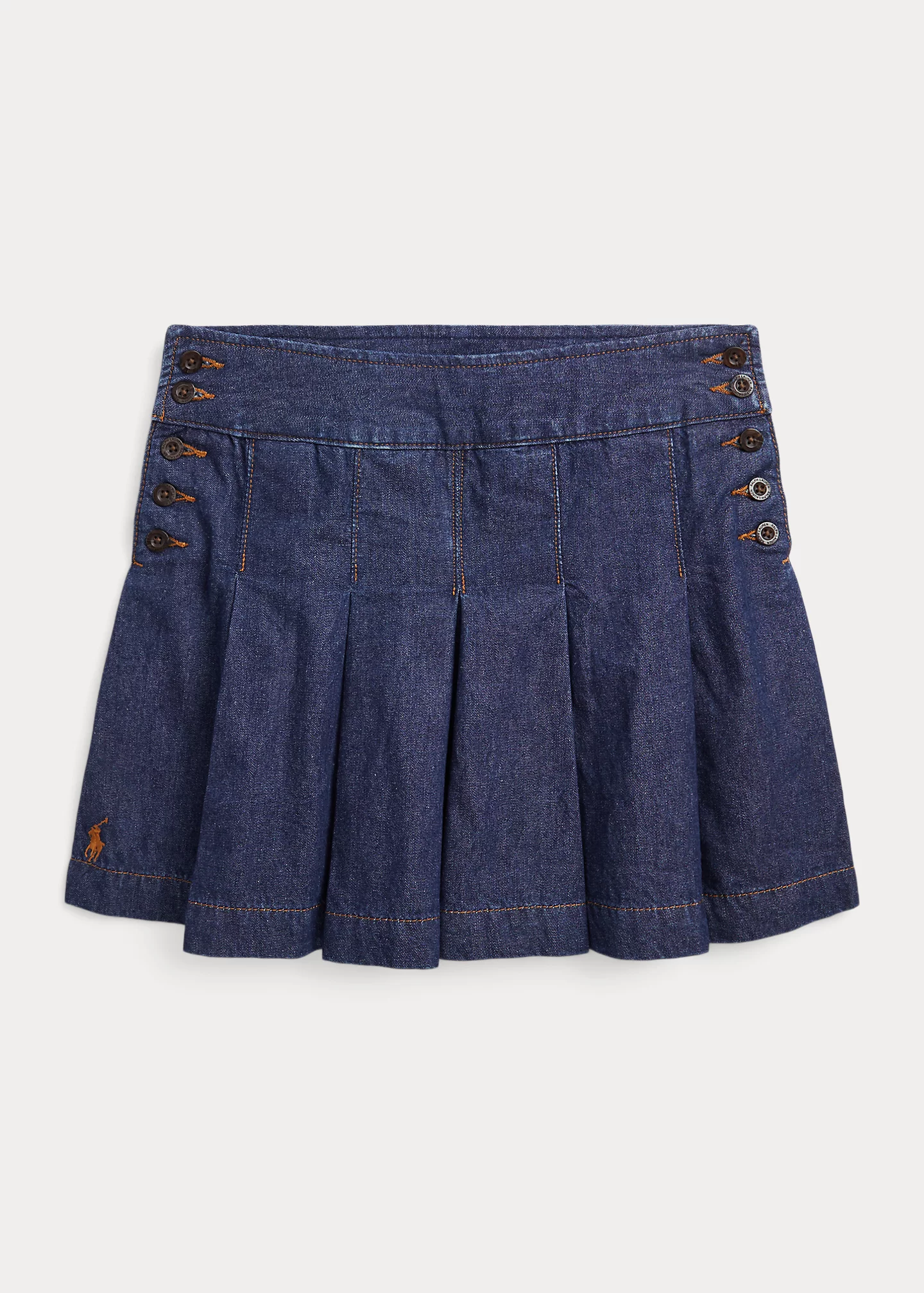 Pleated Cotton Denim Skirt