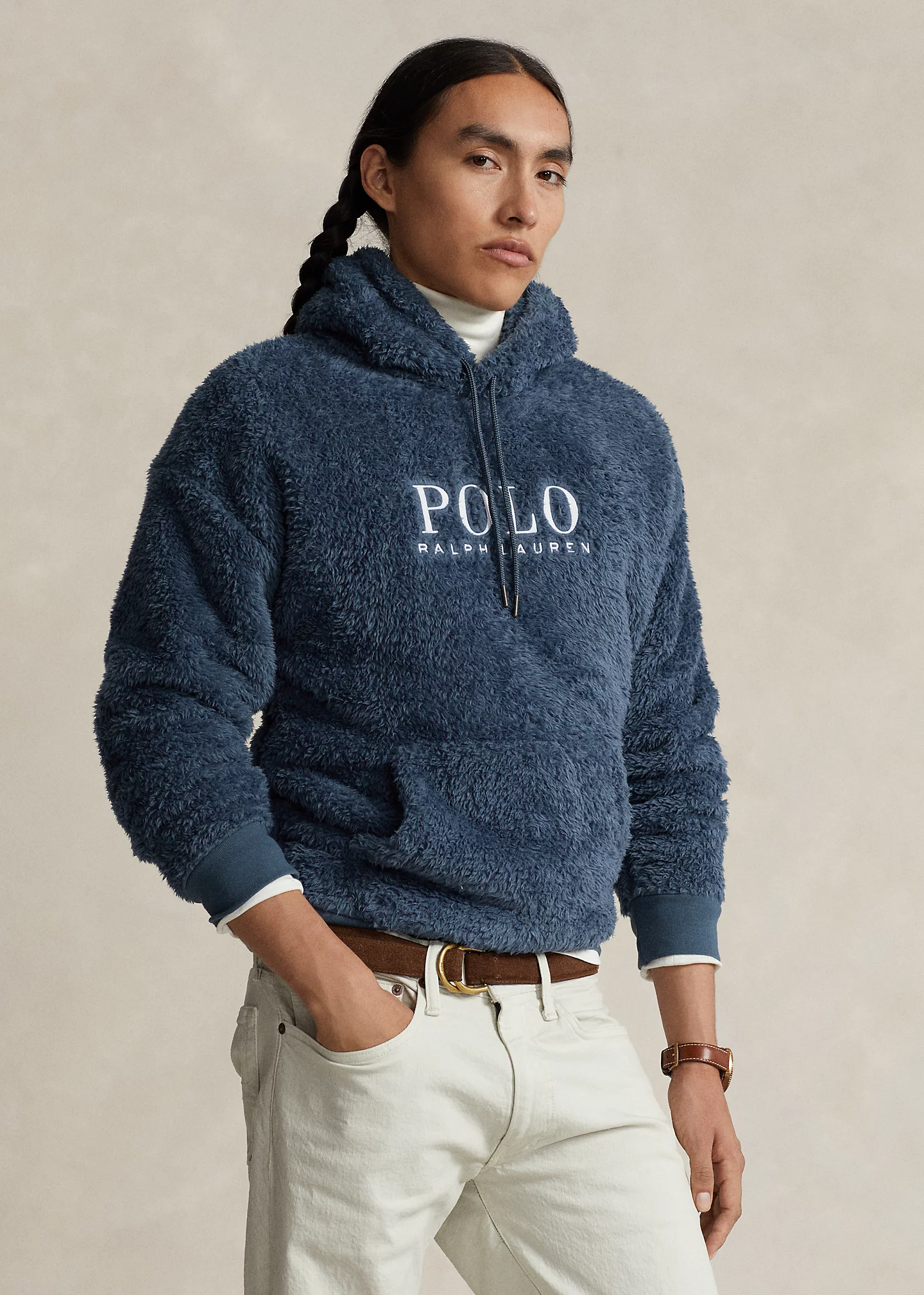 Embroidered-Logo Pile Fleece Hoodie